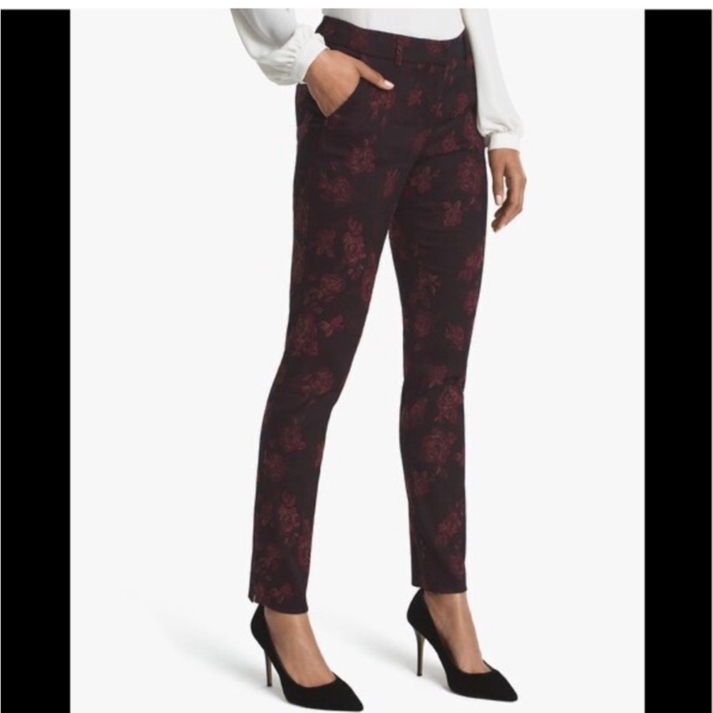 Black House White Market Jacquard rose slim ankle pants, size 00R